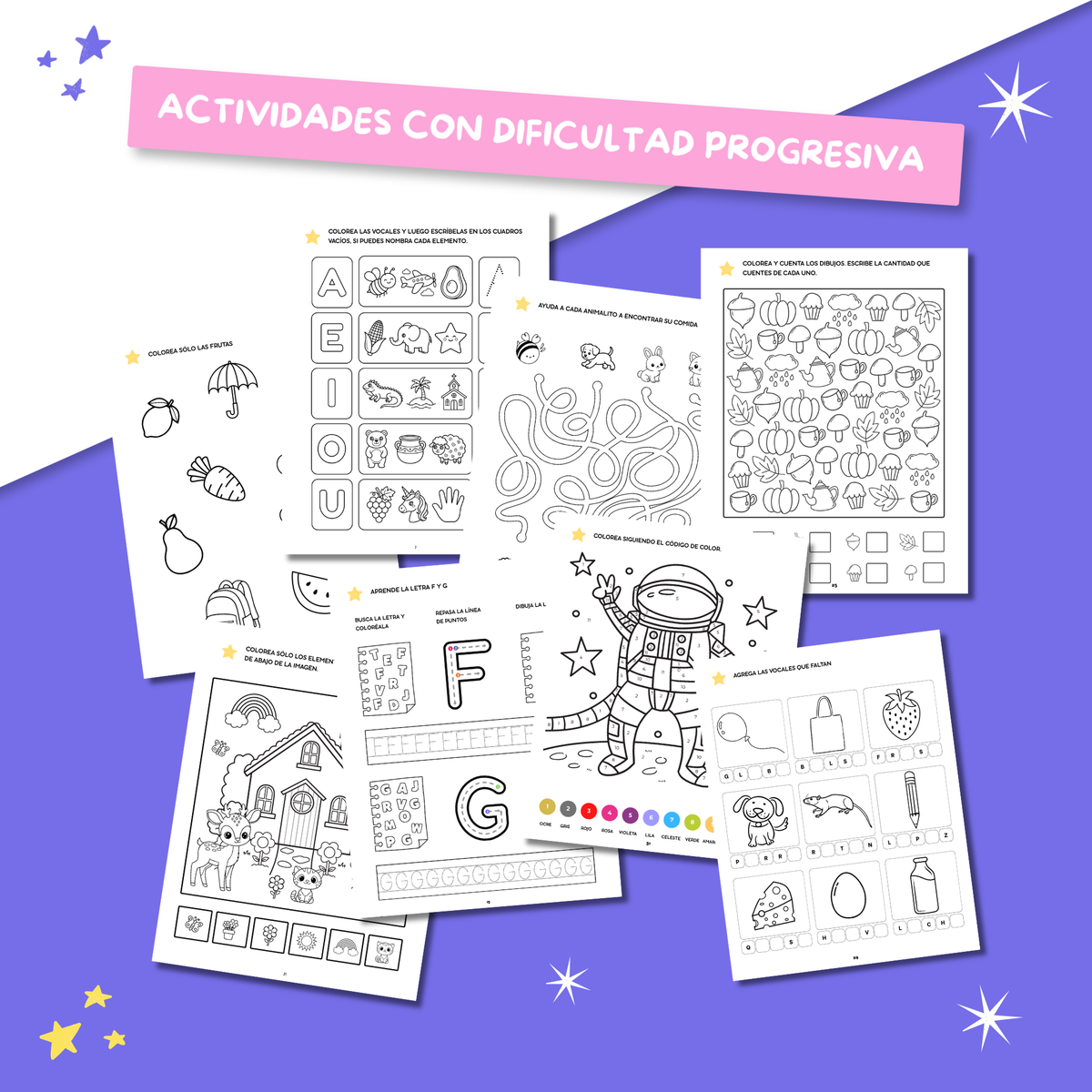 Super Kit Imprimible Preescolar (3 a 6 Años) | 4 Cuadernos Progresivos "Aprender Jugando" + 5 Bonus de Regalo (+200 Páginas)