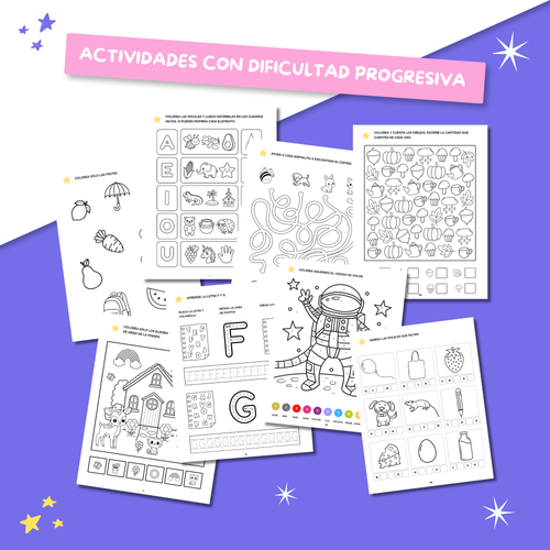 Super Kit Imprimible Preescolar (3 a 6 Años) | 4 Cuadernos Progresivos "Aprender Jugando" + 5 Bonus de Regalo (+200 Páginas)