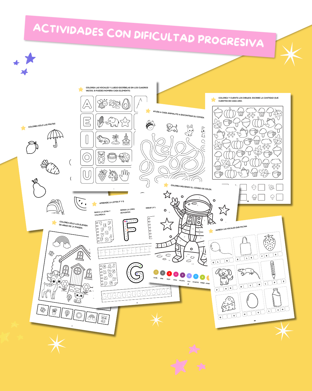Super Kit Imprimible Preescolar (3 a 6 Años) | 4 Cuadernos Progresivos "Aprender Jugando" + 5 Bonus de Regalo (+200 Páginas)